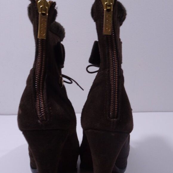 LIU JO Women's Brown Suede Shearling Fur Platform Lace Up High Ankle Boots Sz 37 - Picture 5 of 10